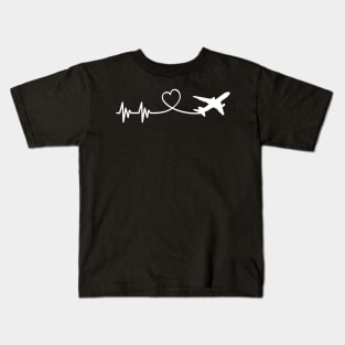 Airplane Pilot Heartbeat Airplane Aviation Gift Flying Pilot T-Shirt Kids T-Shirt